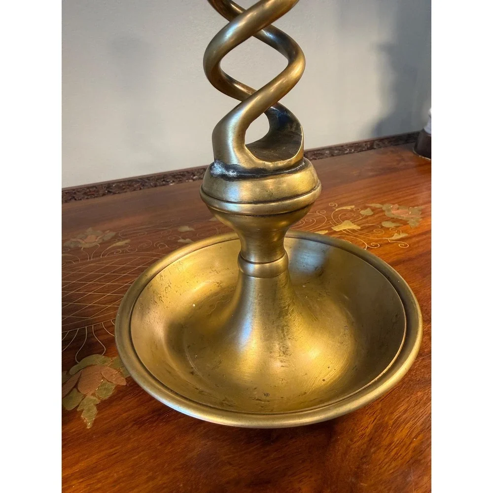 Vintage Solid Brass Barley Twist Candlesticks Pair • 13.75